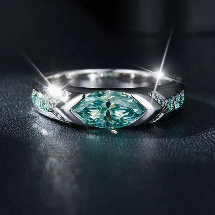 Bague Moissanite Verte en Argent