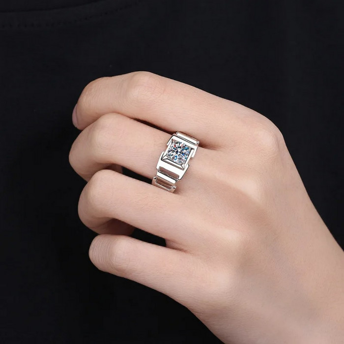 HECTOR Chevalière Moissanite en Or blanc18ct