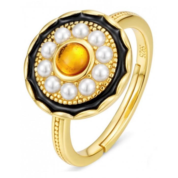 Bague Ambre Et Perles