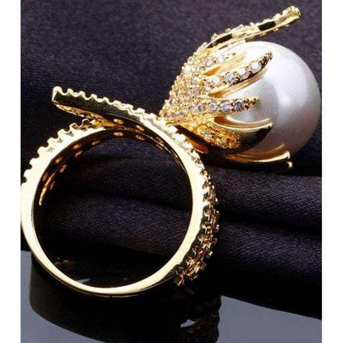 SOFIA Bague plaqué or et perles