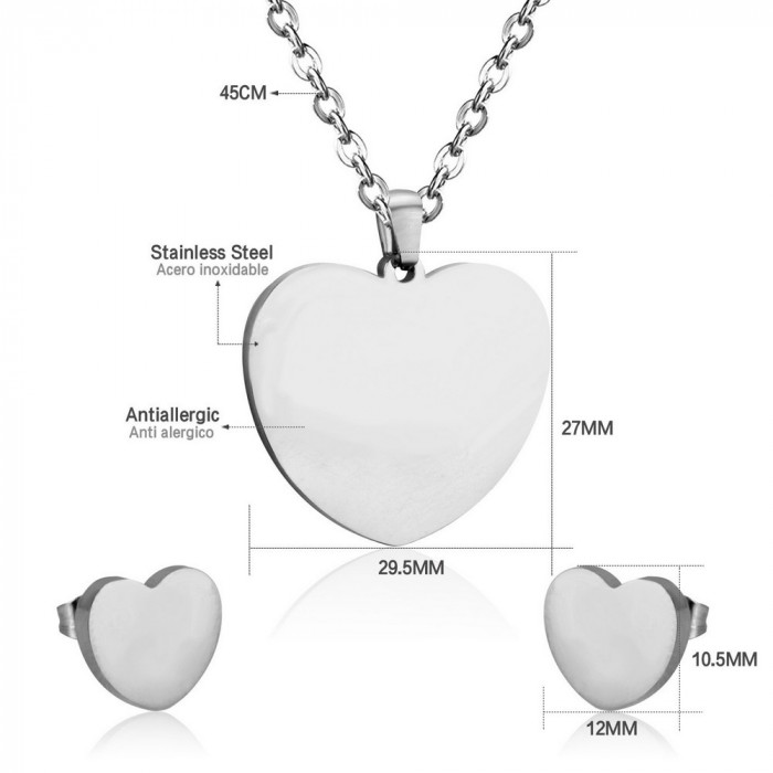 Parure de bijoux Cœur 2 pièces : pendentif - Boucles d'oreilles