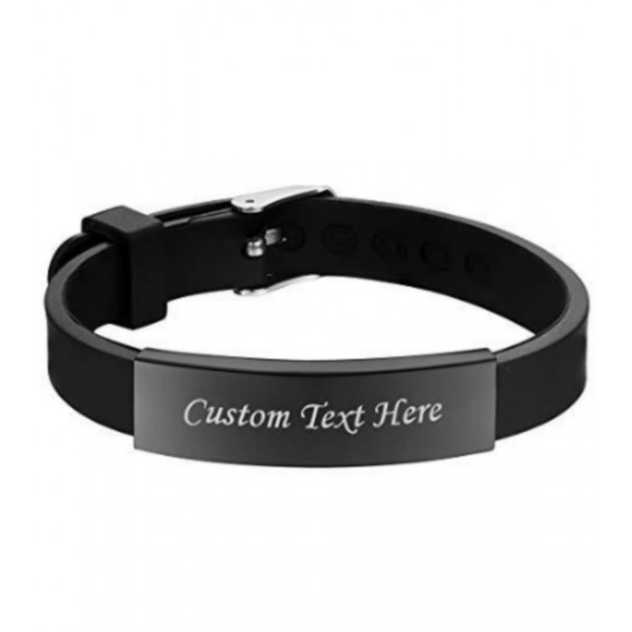 Bracelet caoutchouc en acier avec gravure
